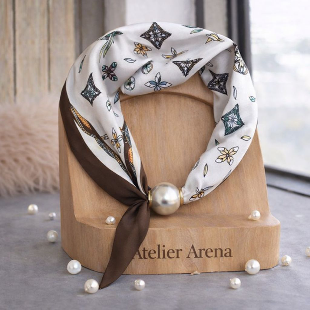 Scarf with Flowers and Geometric Pattern
