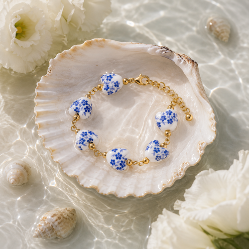Delft Blue Bracelet with Gold Chain