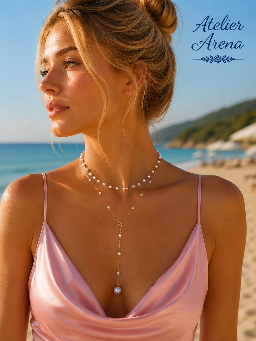 Parel Choker & Gouden Lariat Ketting Set